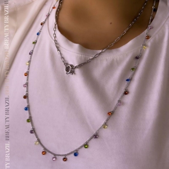 Detalhes do produto Colar Cristais coloridos, em ródio