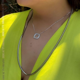 Detalhes do produto Colar longo rabo de rato 3mm, em ródio.