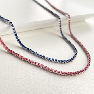 Detalhes do produto Colar Riviera longa/fina, com zircônias coloridas ou cristais