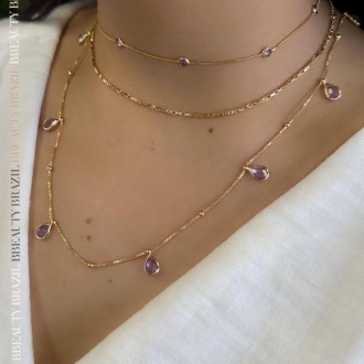 Detalhes do produto Gargantilha Elos quadradinhos vazados sem pingente, em ouro