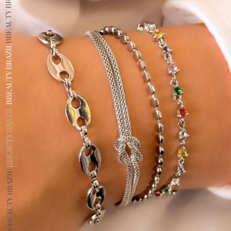 Detalhes do produto Pulseira Elo Lacre, em ródio.