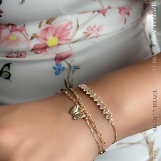 Detalhes do produto Pulseira Regulável dez cristais em ouro