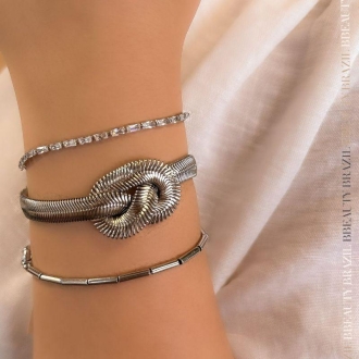 Detalhes do produto Pulseira Salamandra com Nó, em ródio