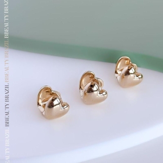 Detalhes do produto Trio de Brincos Argola Coração Liso em Ouro