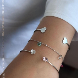 Detalhes do produto Bracelete dois Corações lisos nas pontas, em ródio