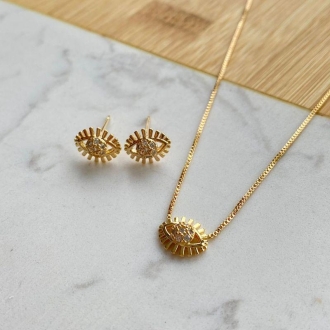 Detalhes do produto Colar olho grego cravejado, em ouro