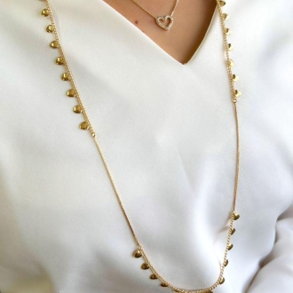 Detalhes do produto Colar Longo Corações Lisos, em Ouro