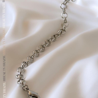 Detalhes do produto Tornozeleira elo português, em ródio.